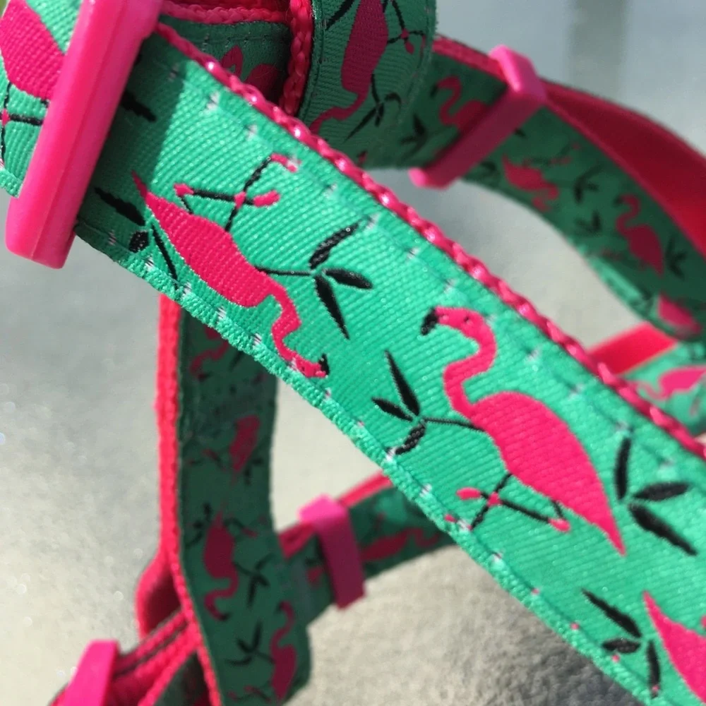 Blueberry Pet Flamingo Dog Harness Green and Pink NWOT - Chest = 19”